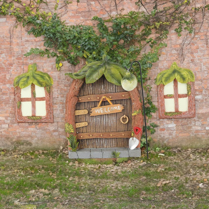 Feentür Elfen-Tür Outdoor Gartendeko Miniatur Fenster leuchtender Baum