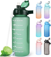 Auslaufsichere Trinkflasche mit Zeitmarkierung und Strohhalm, 2L
