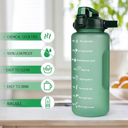 2L Trinkflasche BPA Free Sport Wasserflasche mit Zeitmarkierung und Strohhalm