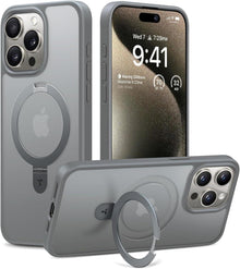 iPhone 15 Pro Hülle Magnetisch Stoßfest mit Ständer - Grau
