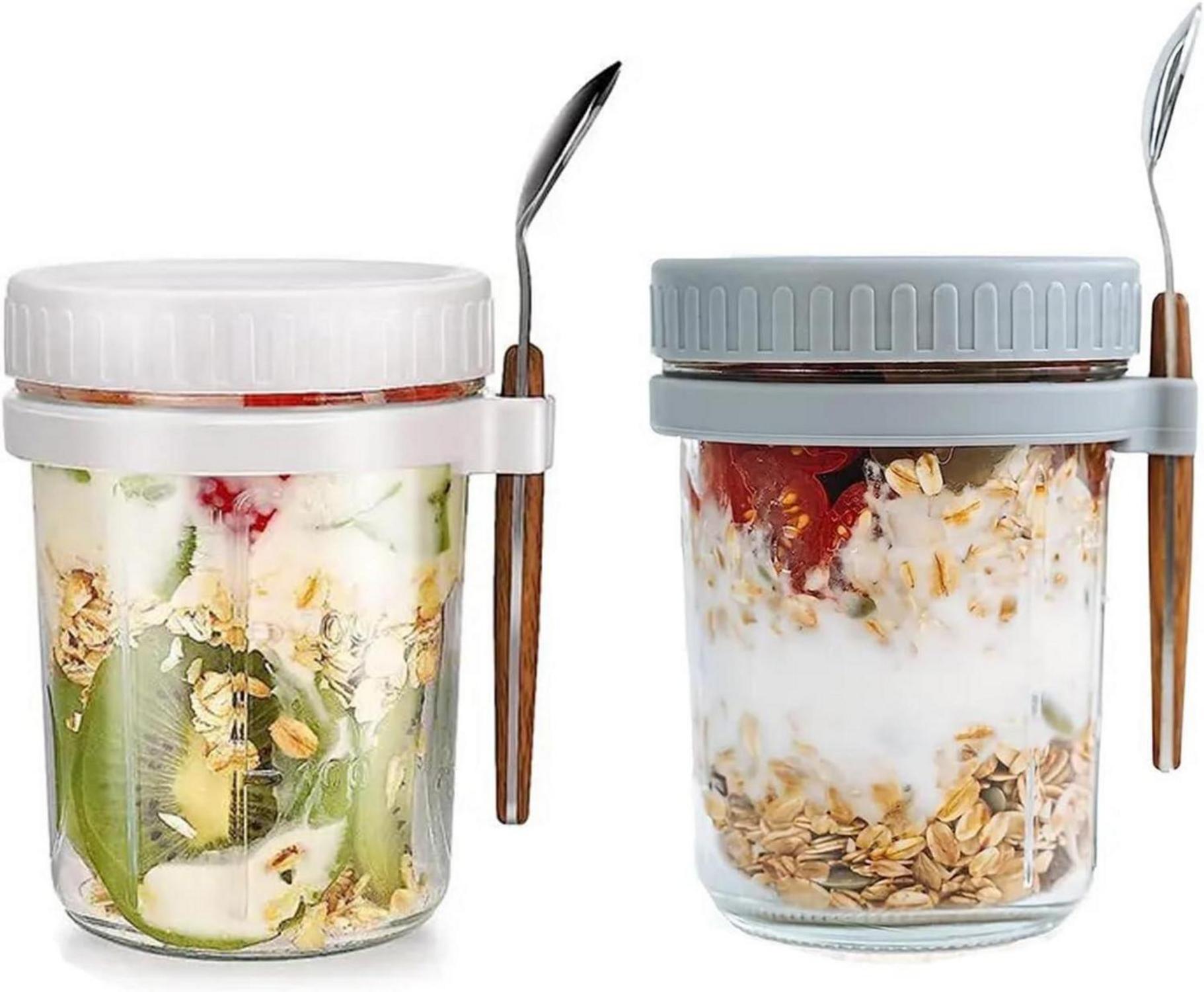 2er Pack Overnight Oats Einmachgläser 350ml mit Deckel Löffel