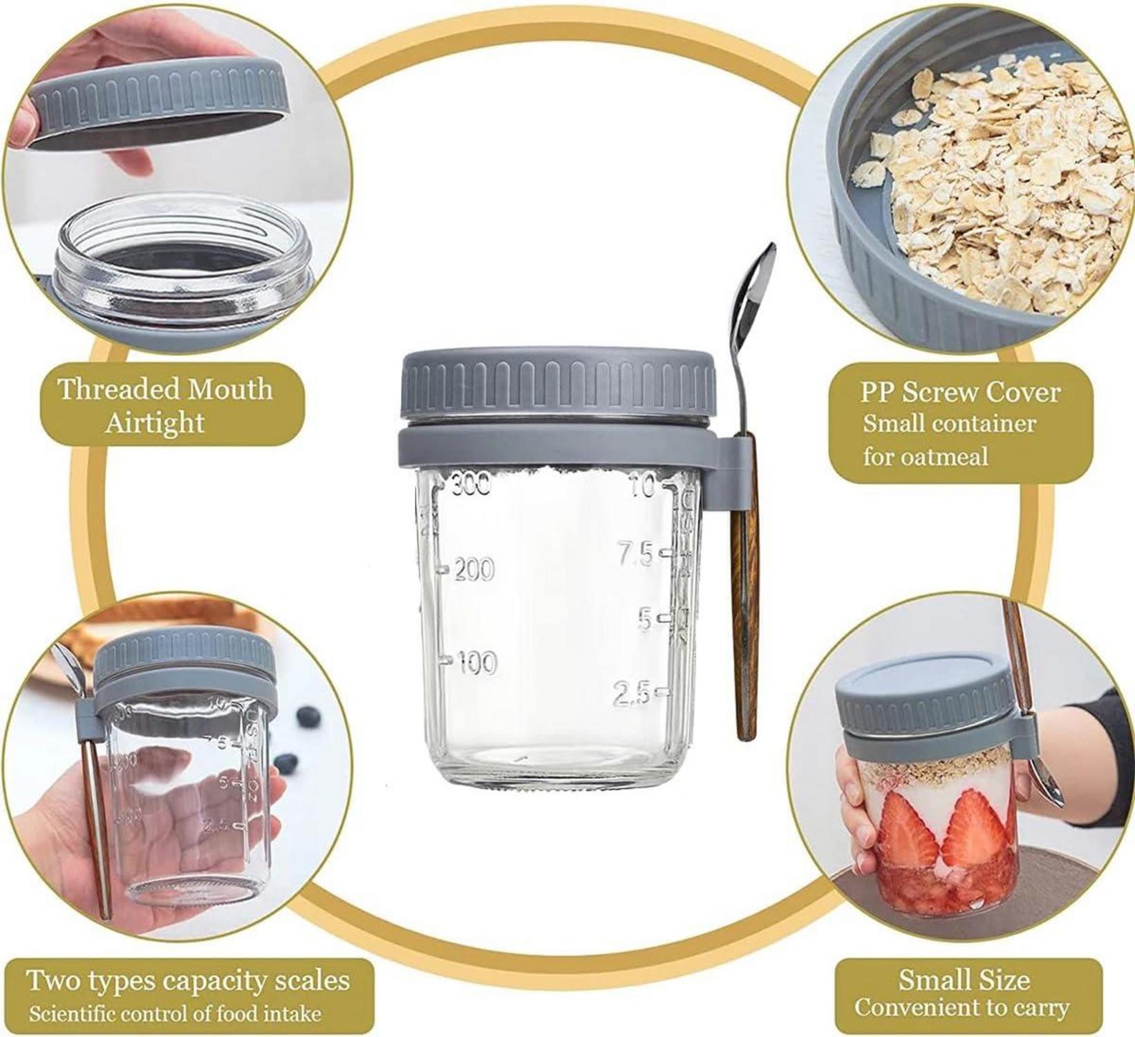 2er Pack Overnight Oats Einmachgläser 350ml mit Deckel Löffel