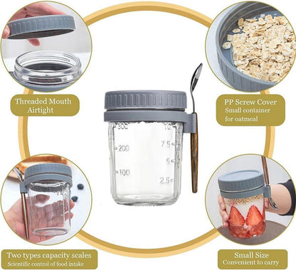 2er Pack Overnight Oats Einmachgläser 350ml mit Deckel Löffel