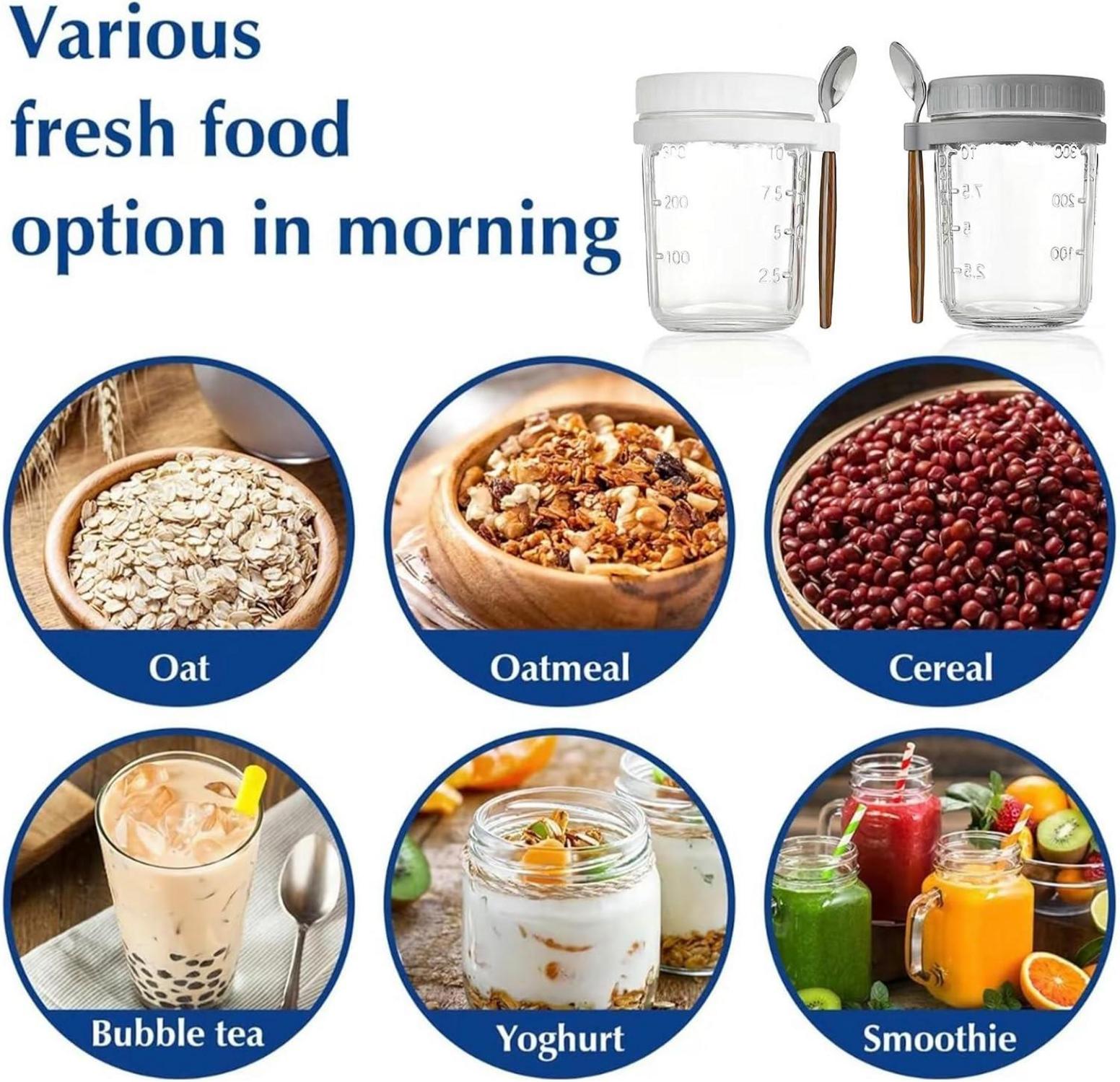 2er Pack Overnight Oats Gläser 350ml mit Deckel & Löffel