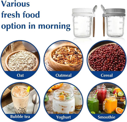 2er Pack Overnight Oats Gläser 350ml mit Deckel & Löffel