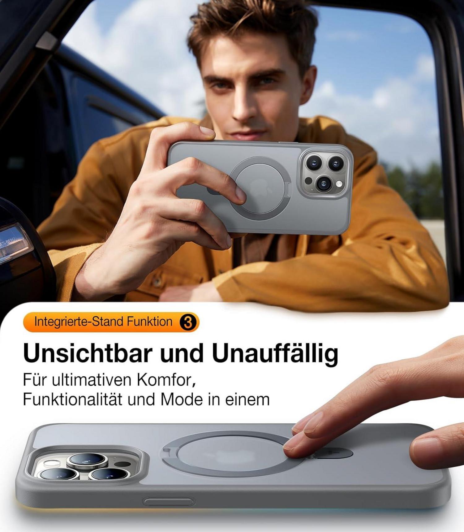 Militärschutz iPhone 15 Pro Max Hülle MagSafe Stoßfest Stabiler Stand Grau
