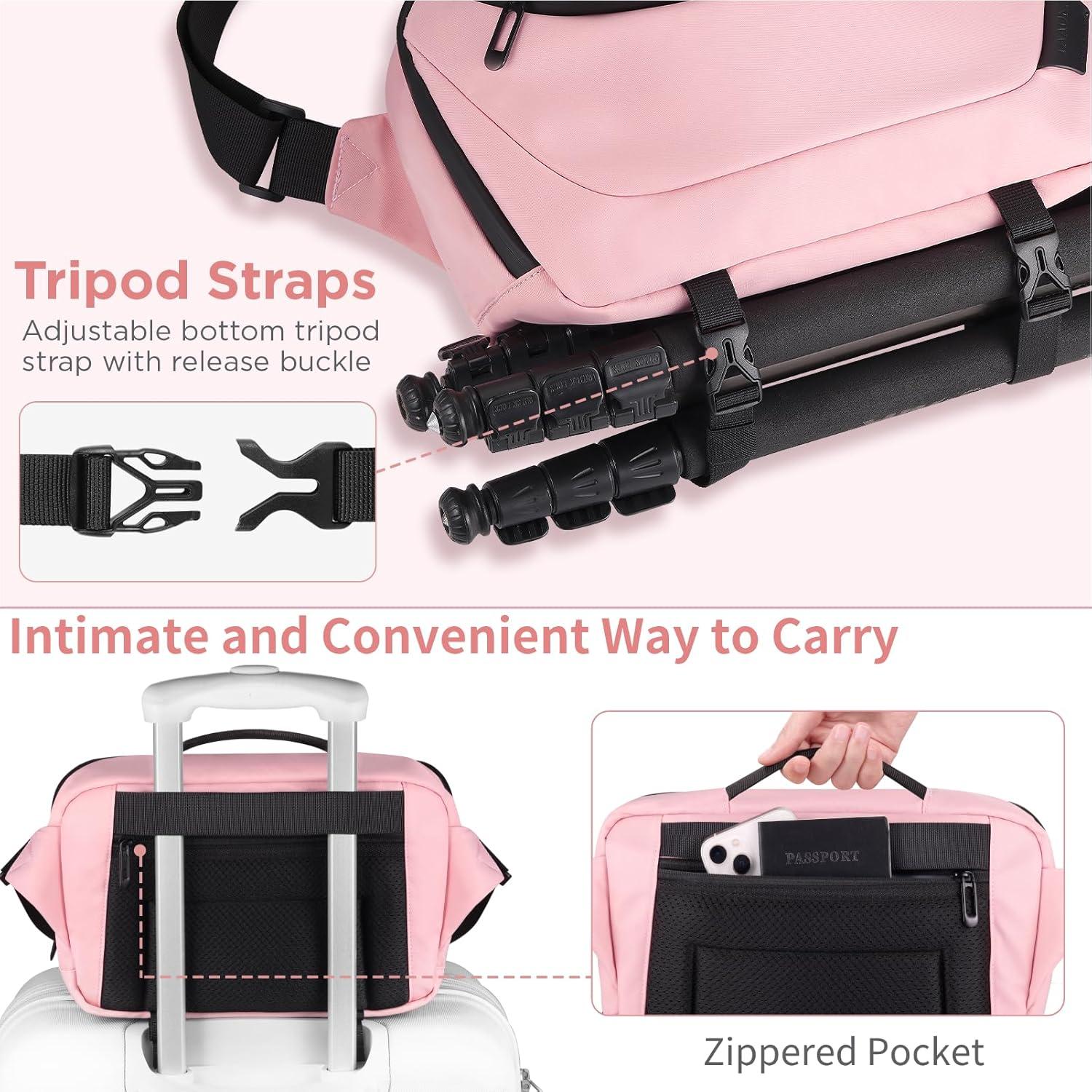Wasserdichte Kameratasche für DSLR/SLR, Crossbody, Stativhalterung - Rosa