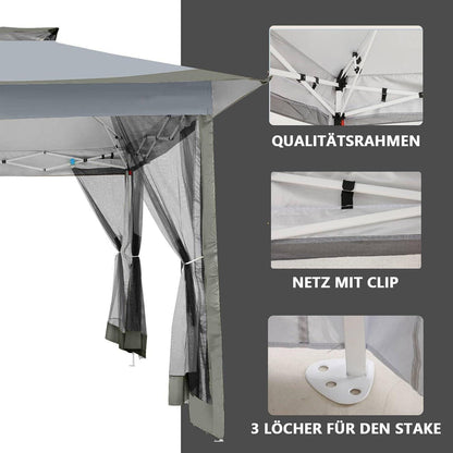 3x3 Gartenpavillon wasserdicht, Pop-Up mit Moskitonetz