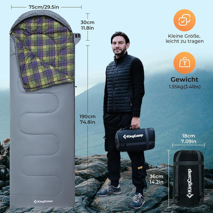 KingCamp Schlafsack Outdoor wasserabweisend Grau 220×75cm