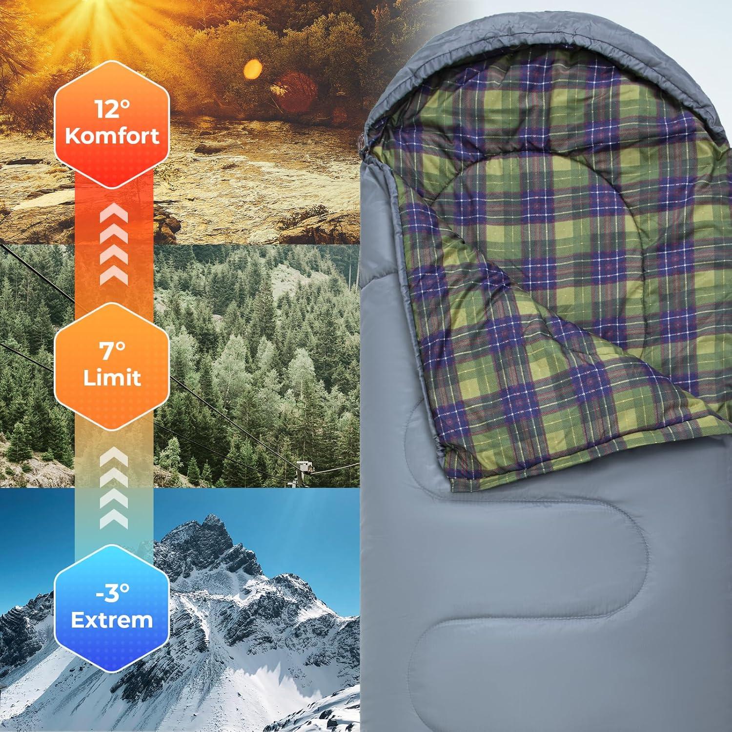 Vielseitiger KingCamp Schlafsack für Outdoor Camping 220×75cm Grau
