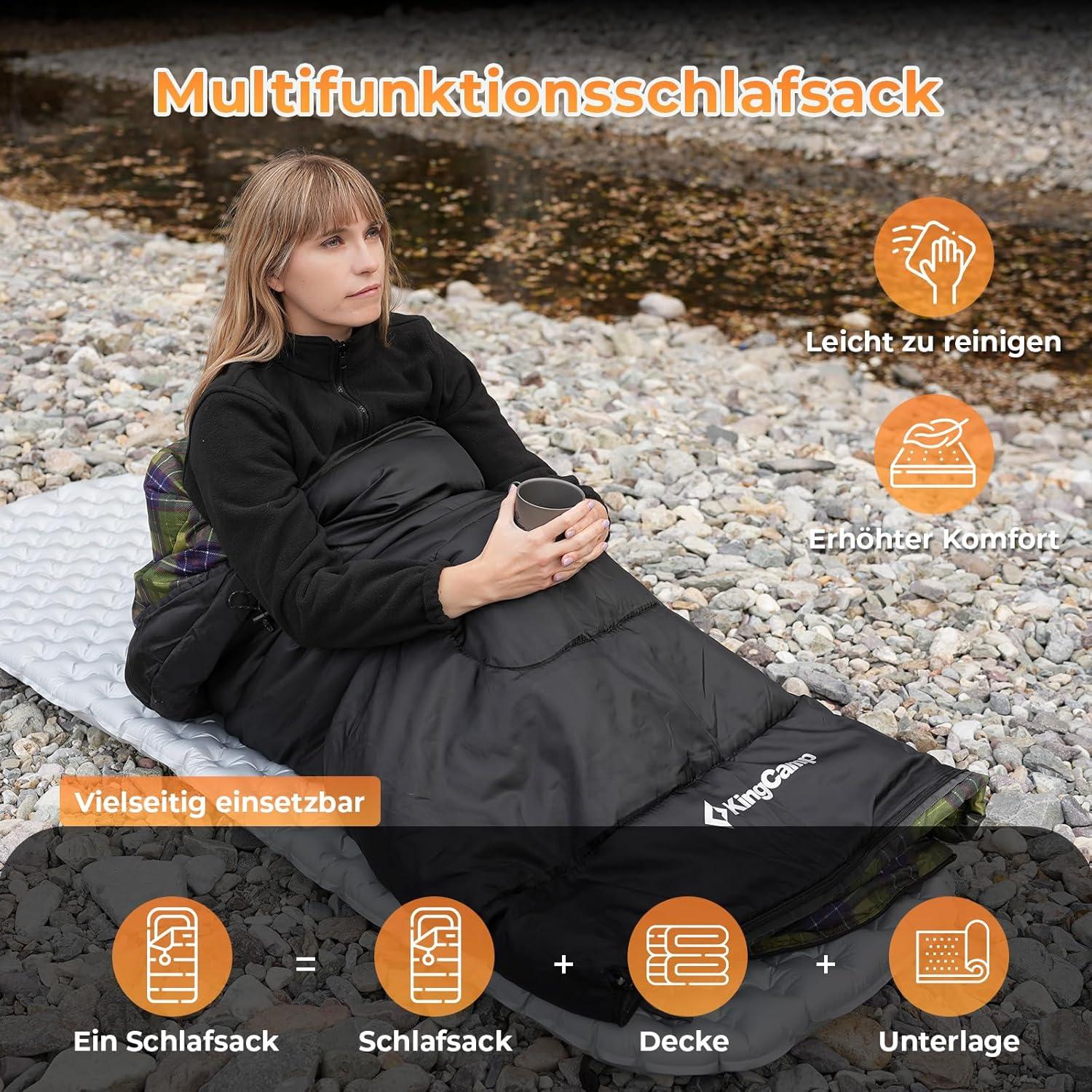 KingCamp Vielseitiger Schlafsack Outdoor Baumwoll-Touch-Innenfutter 220x75cm Grau