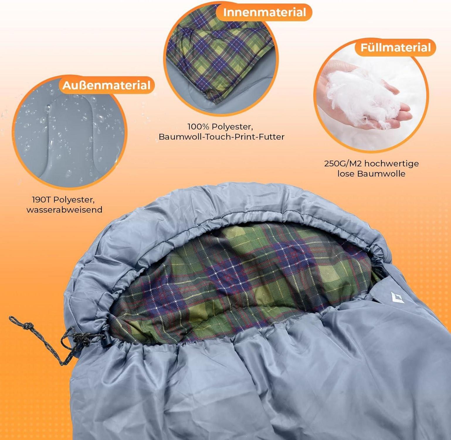 KingCamp Schlafsack Outdoor Baumwoll-Touch wasserabweisend 220x75cm