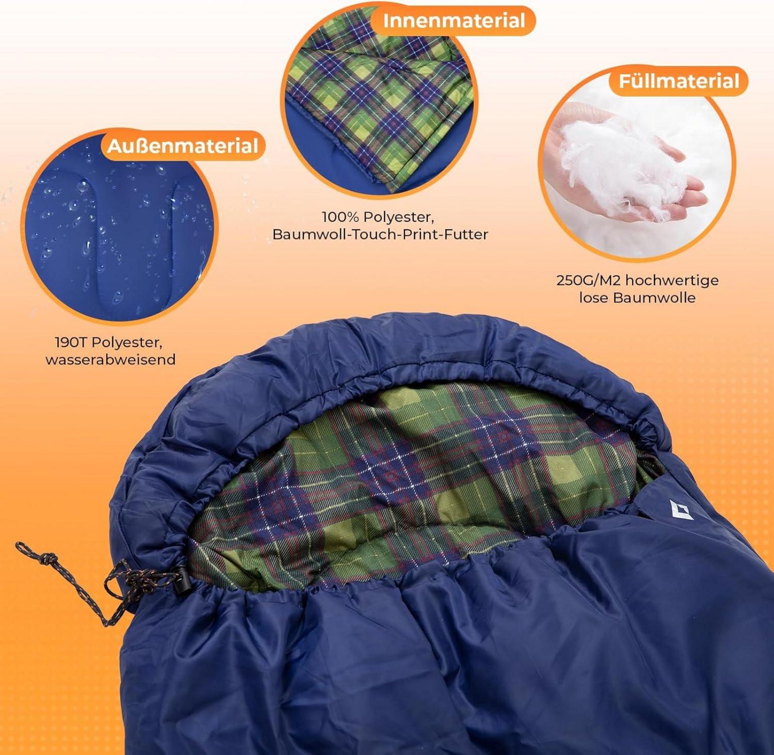 Schlafsack KingCamp Outdoor Camping wasserabweisend Blau 220×75cm