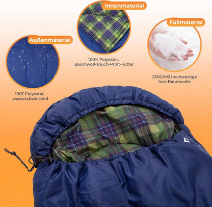 Schlafsack KingCamp Outdoor Camping wasserabweisend Blau 220×75cm