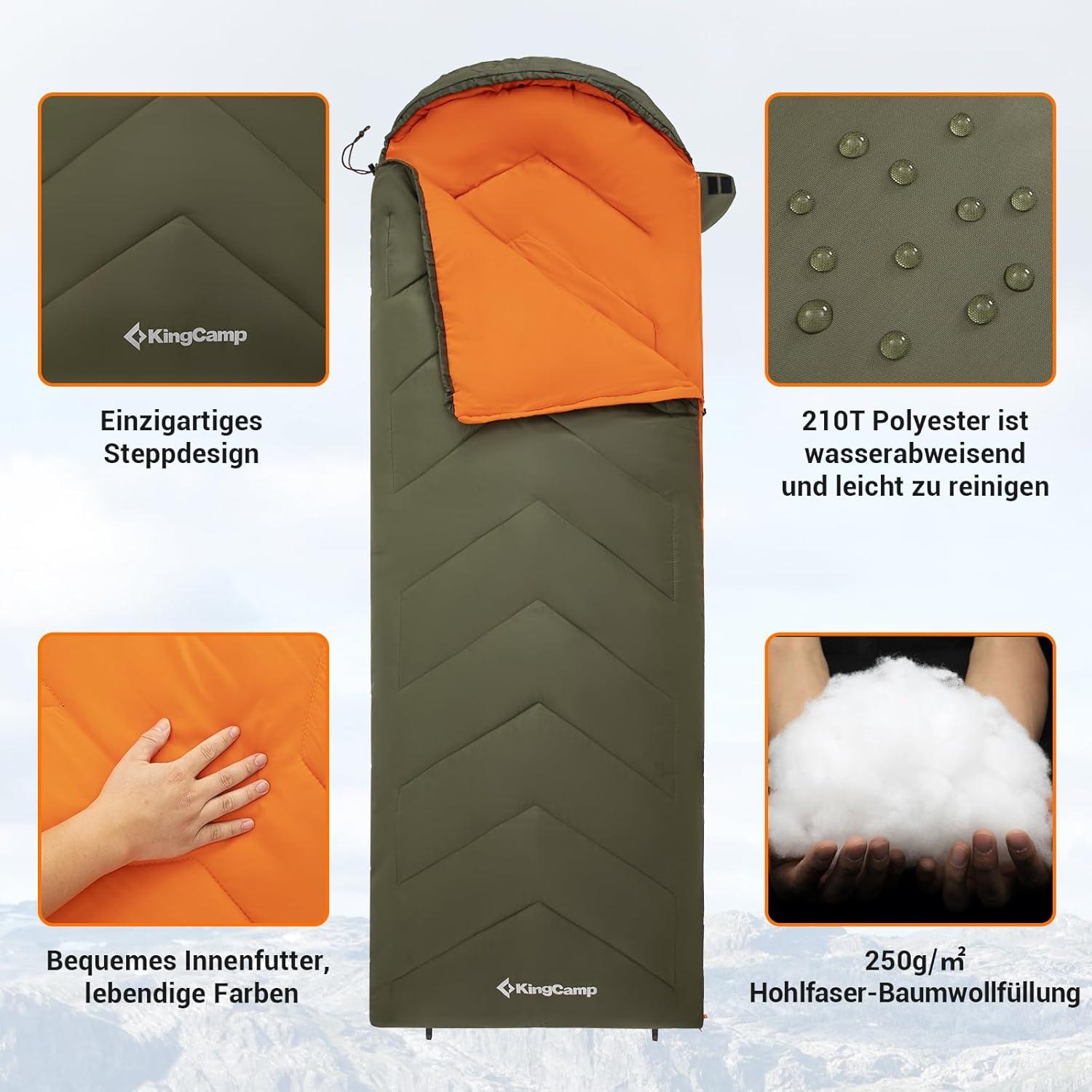 KingCamp Schlafsack Deckenschlafsack Camping Outdoor 4 Jahreszeiten Ultraleicht Warm 220x75cm