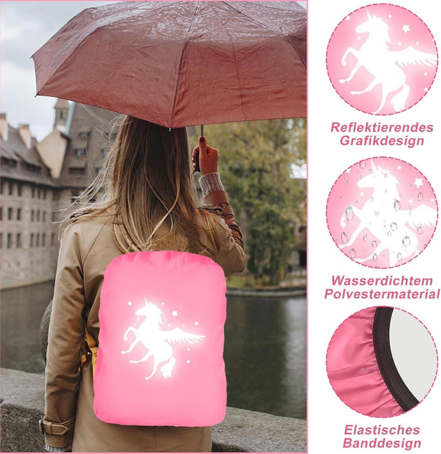 Reflektierender Schulranzen Regenschutz mit Einhorn-Muster