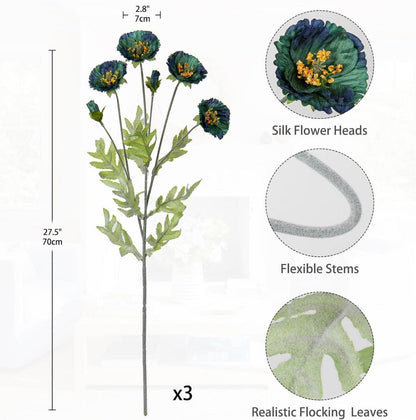 Künstliche Mohnblume Set Dekoblumen 70cm Ø 7cm Grün