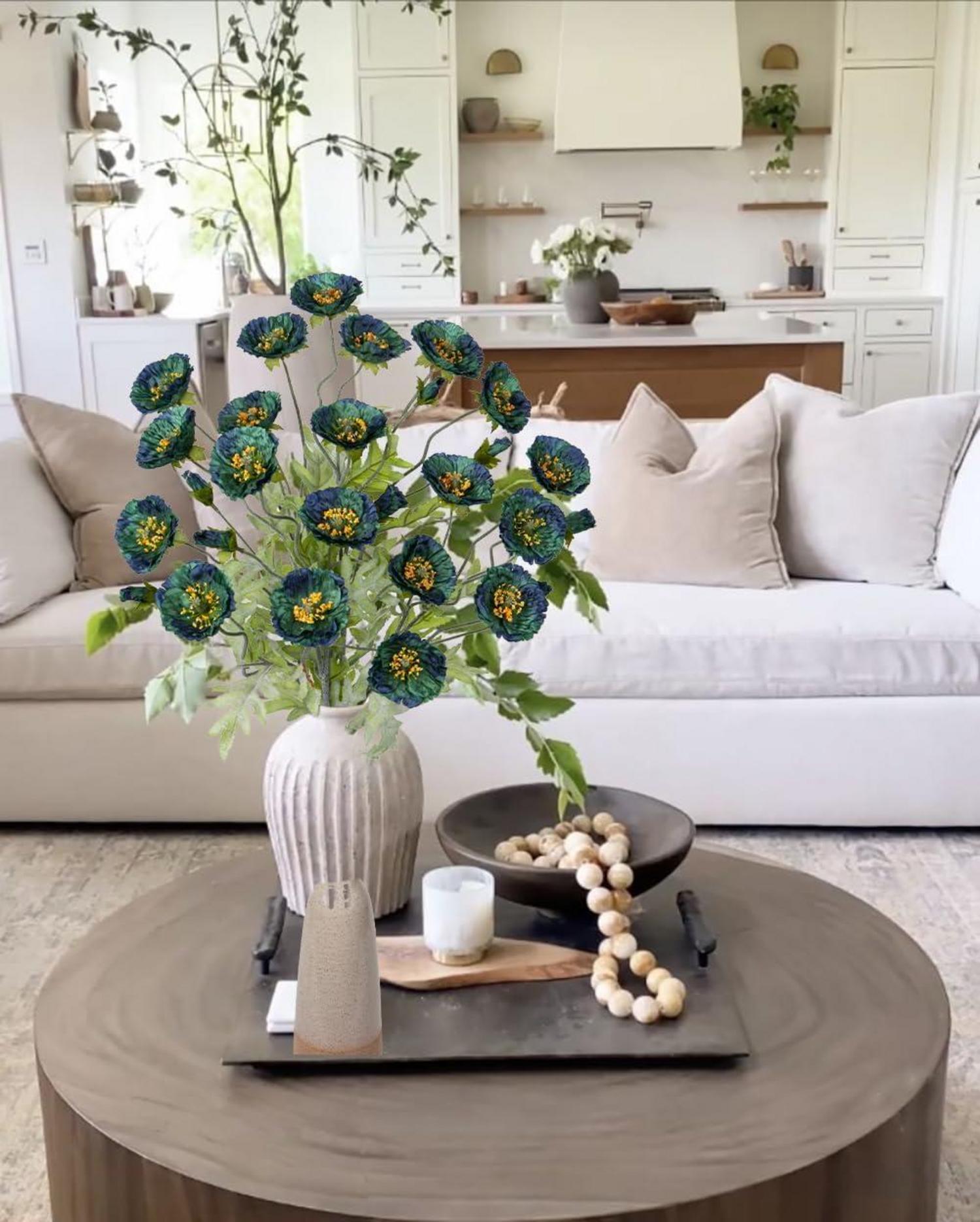 Künstliche Mohnblume 3er Set Deko Blumengesteck Kunstblumen 70cm Ø 7cm