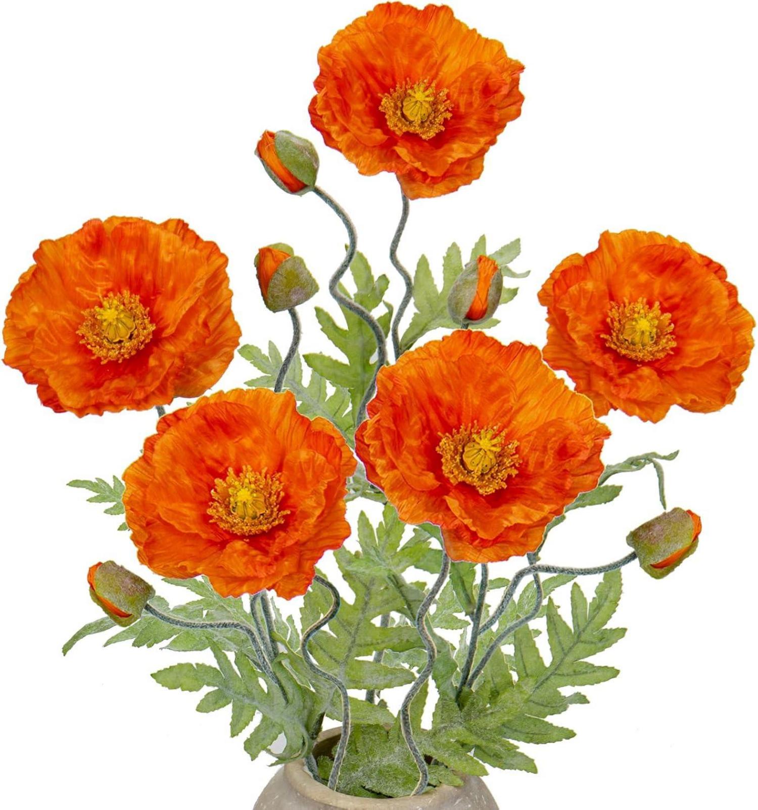 Künstliche Mohnblume Kunstblumen 5er Set Orange 70cm