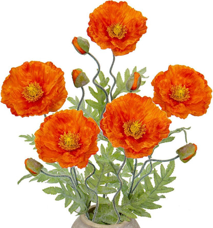 Künstliche Mohnblume Kunstblumen 5er Set Orange 70cm