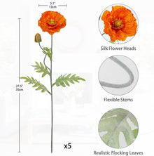 5er Set Künstliche Mohnblumen Deko Blumenstrauß Orange 70cm