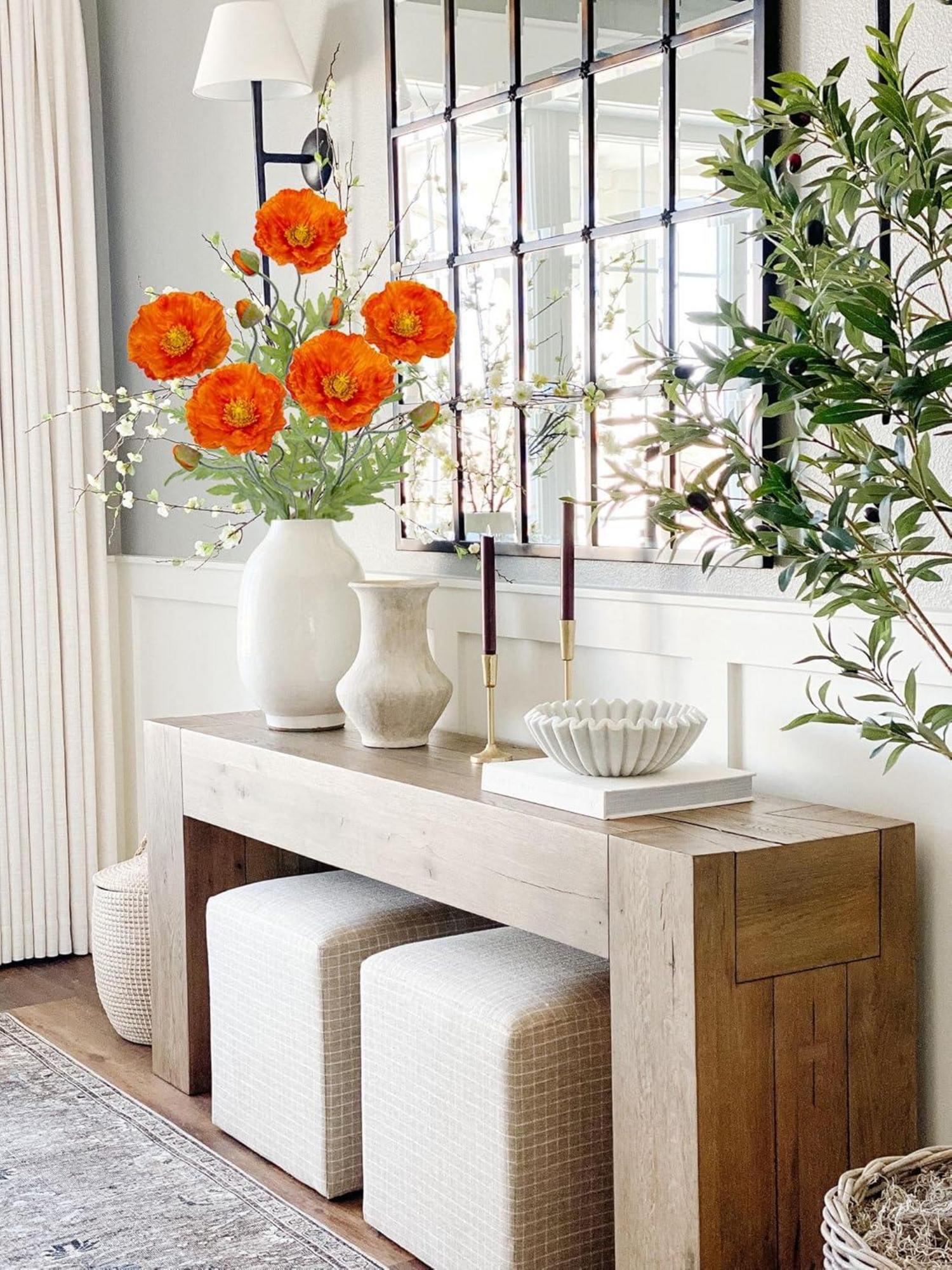 Künstliche Mohnblume Kunstblumen 5er Set Orange 70cm