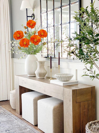 Künstliche Mohnblume Kunstblumen 5er Set Orange 70cm