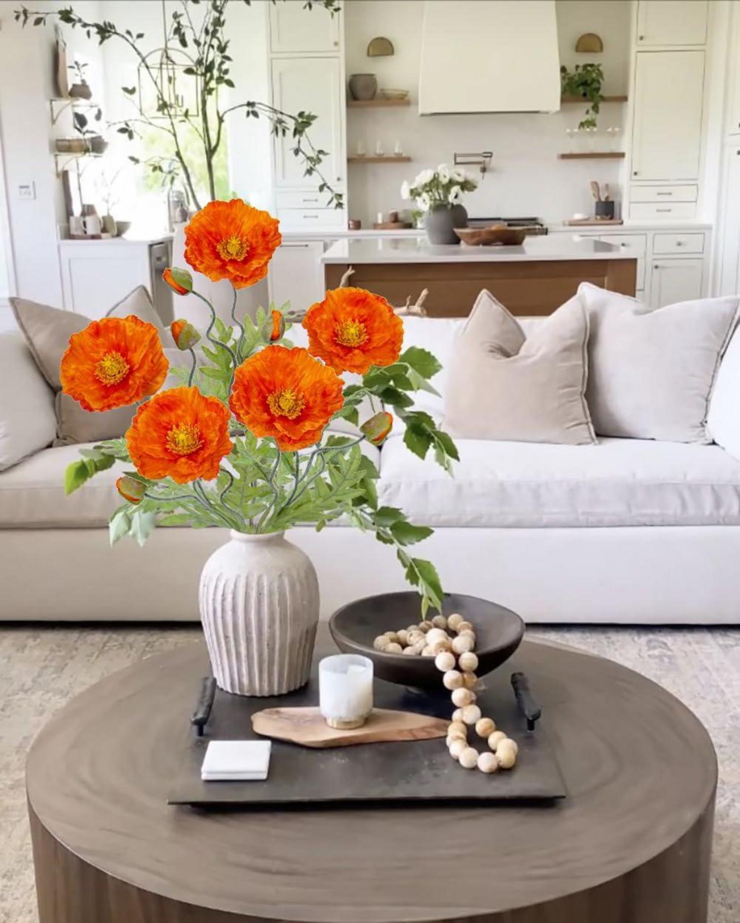 5er Set Künstliche Mohnblume Kunstblumen Orange 70cm Höhe Ø 13cm