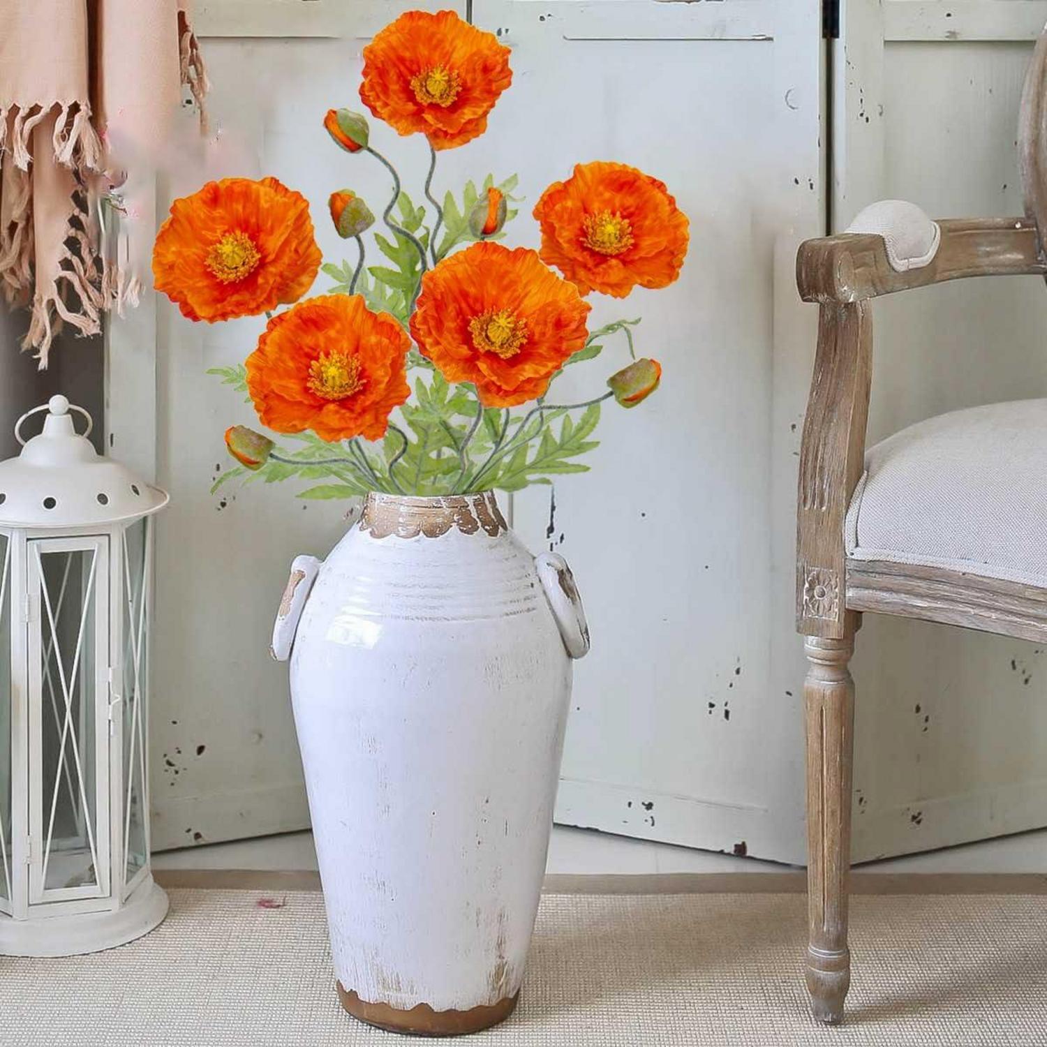 5er Set Künstliche Mohnblumen Deko Blumen Orange Ø 13cm 70cm