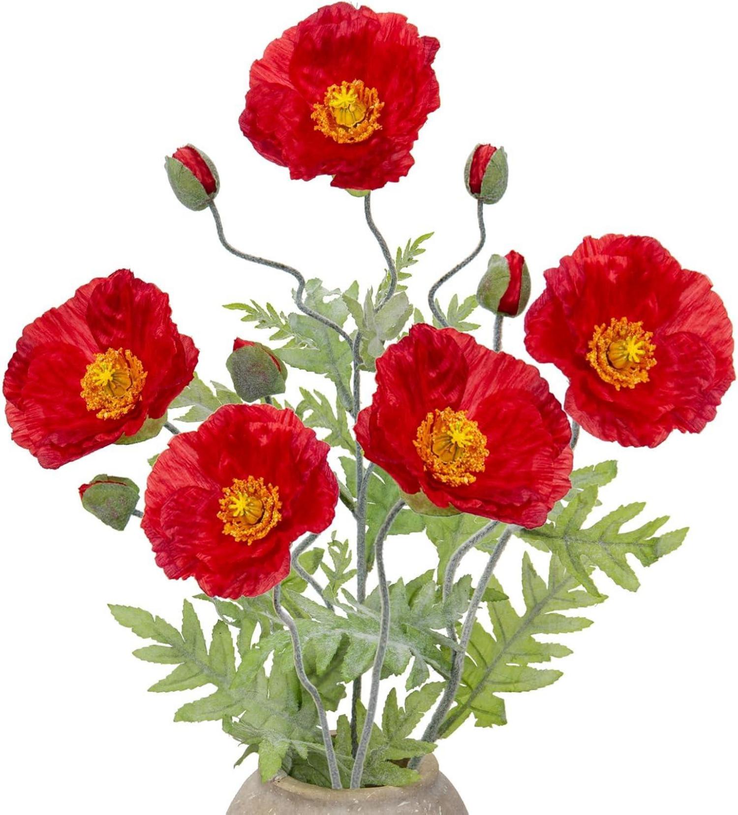Künstliche Mohnblumen Deko-Set Realistisch Blumenarrangement Rot 5er