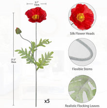 5er Set Künstliche Mohnblume Deko Blumenstrauß Höhe 70cm Rot