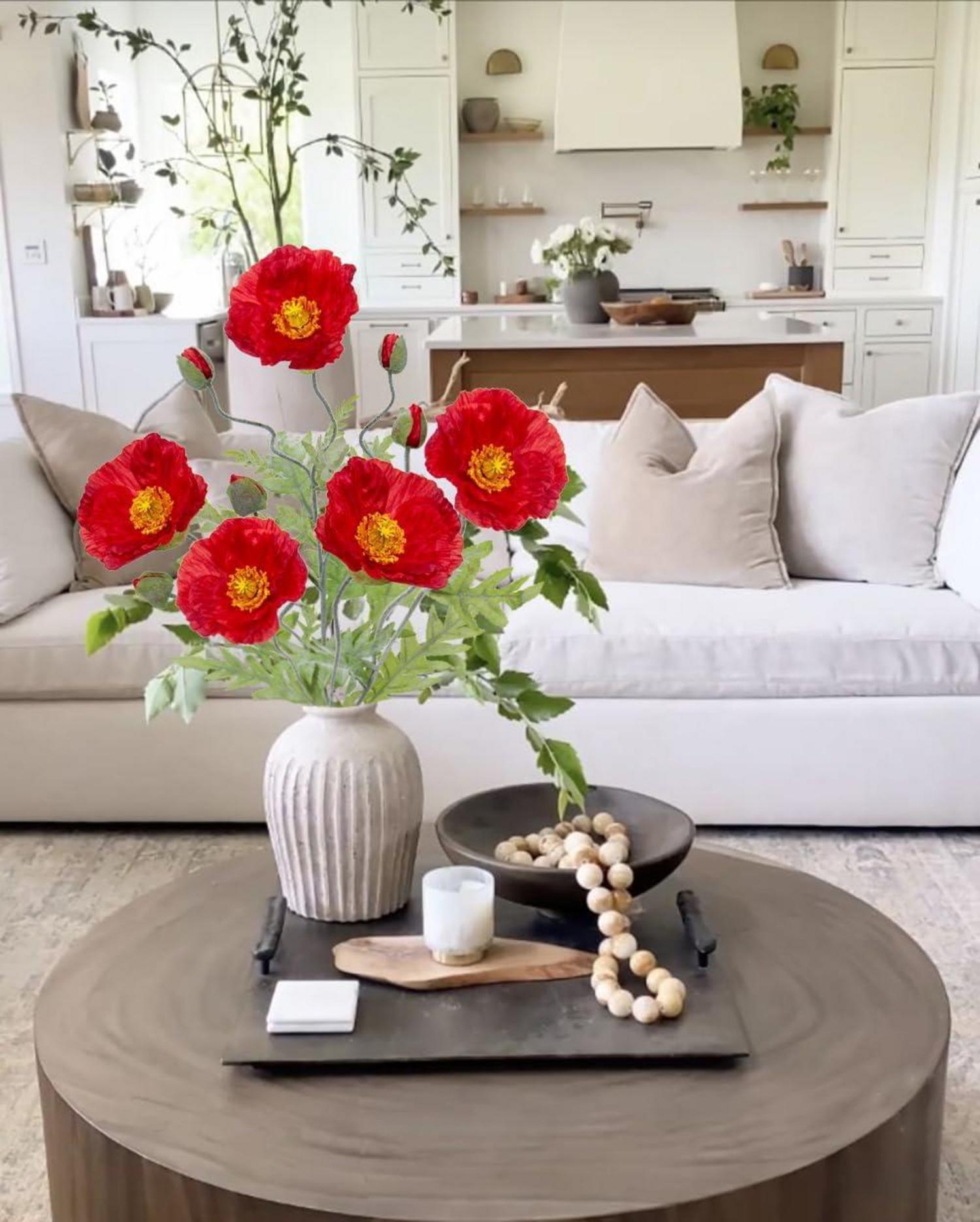 5er Set Künstliche Mohnblumen Deko Blumen Rot Ø 13cm 70cm - Kunstzweige für Party Home Décor