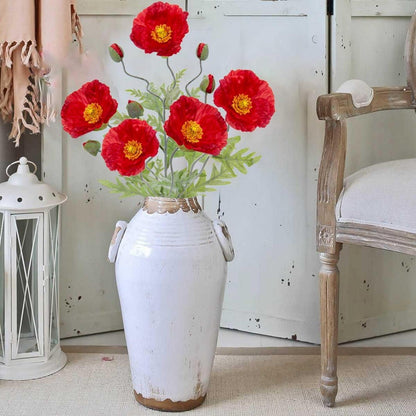 Künstliche Mohnblumen Set Dekoblumen Blumengesteck 70cm Ø 13cm Rot 5er