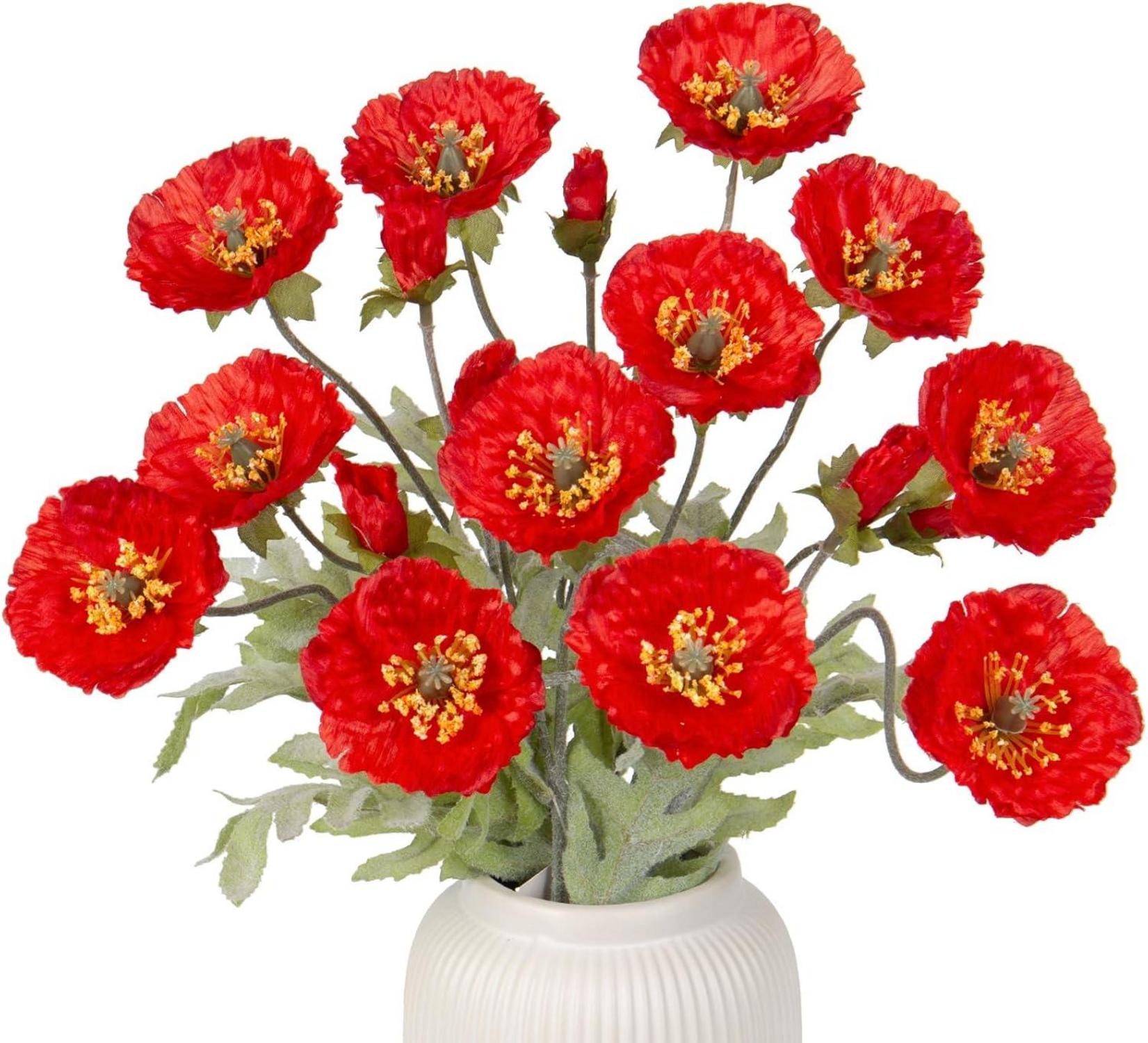 Künstliche Mohnblume Dekoblumen Set 3PCS Höhe 70cm Rot Ø 7cm