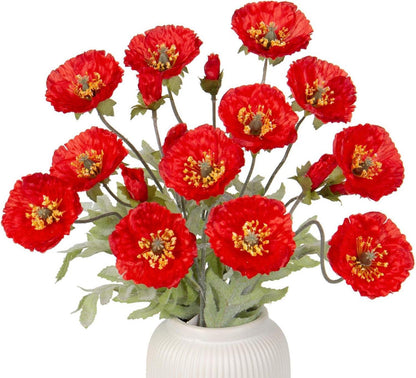 Künstliche Mohnblume Dekoblumen Set 3PCS Höhe 70cm Rot Ø 7cm