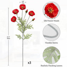 Künstliche Mohnblume Dekoblumen Set 3er, Wie Echt, Höhe 70cm