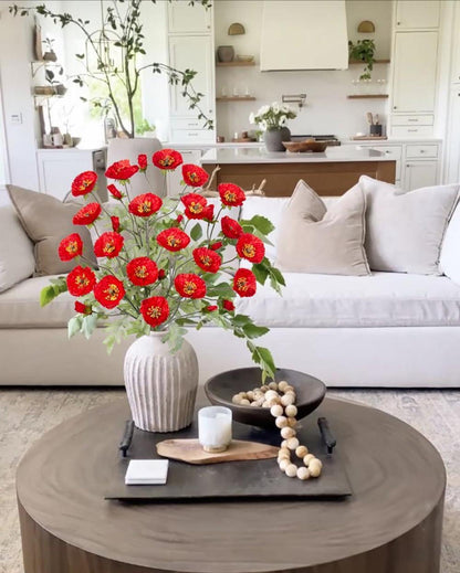 Künstliche Mohnblume Dekoblumen Set 70cm Rot Ø 7cm 3er
