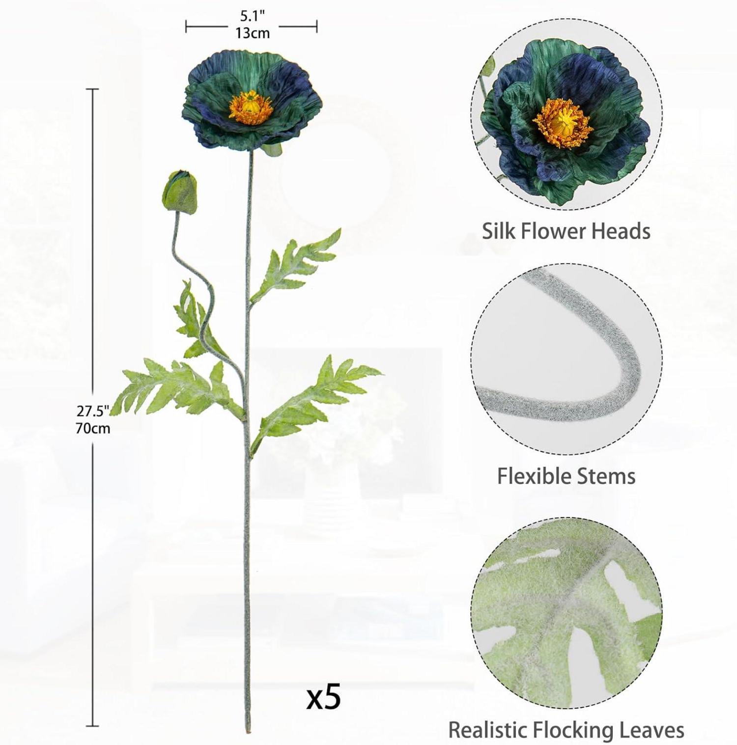 Künstliche Mohnblumen Deko Set 5er - Hochwertige Kunstblumen