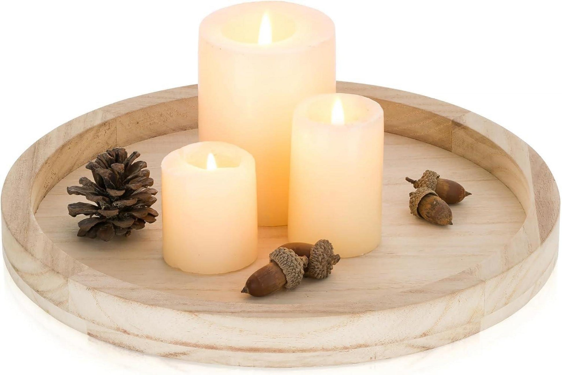 Rundes Holztablett 30cm Deko Landhaus Kerzentablett