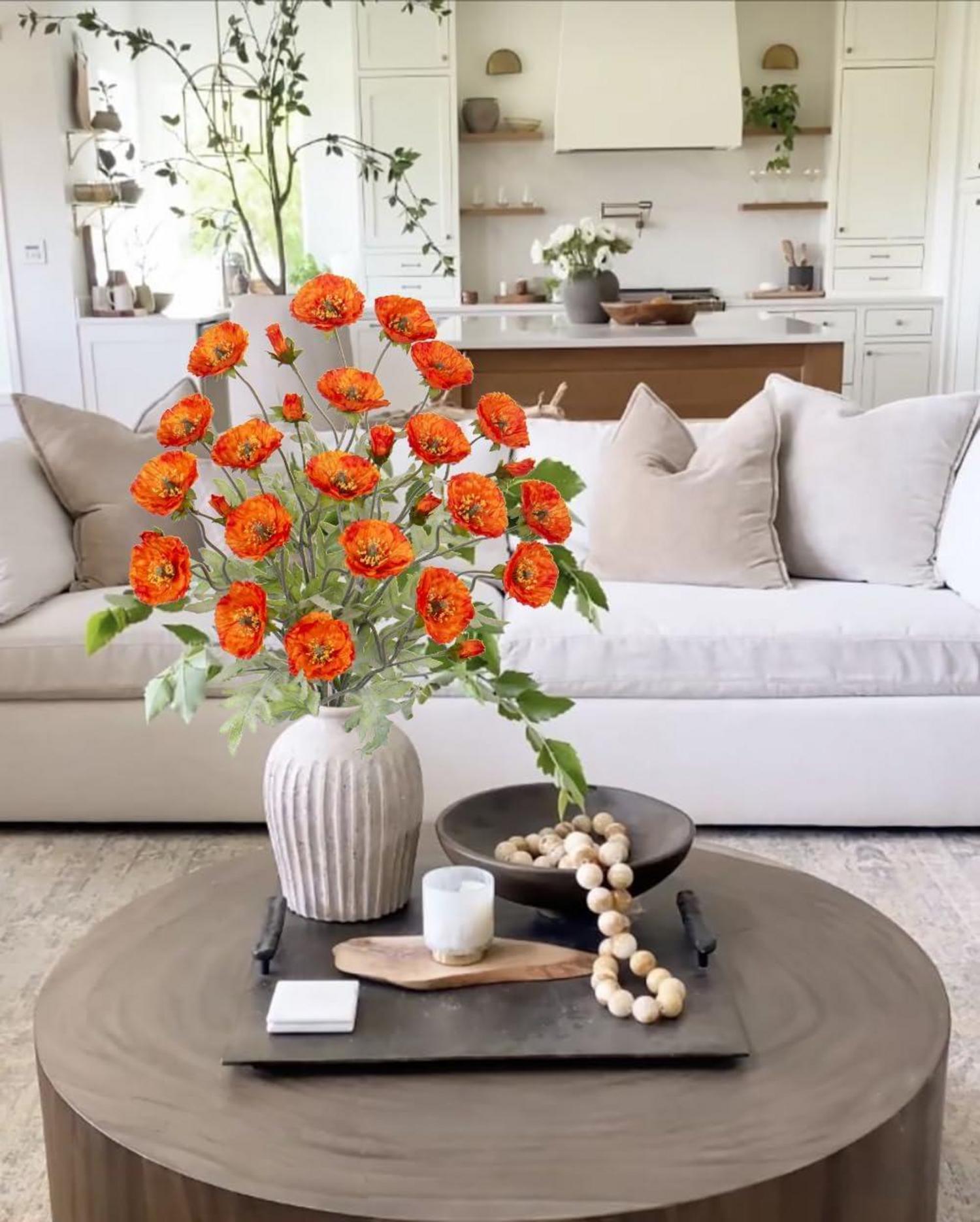 Künstliche Mohnblume Dekoblumen Set 70cm 3er Orange Ø 7cm