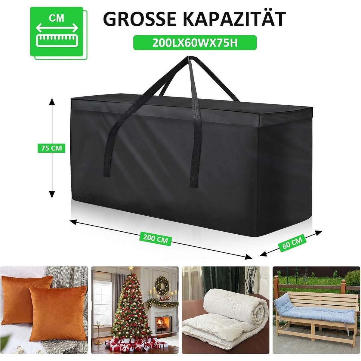 Aufbewahrungstasche Gartenauflagen 200x60x75cm – Wasserdicht & Reißfest