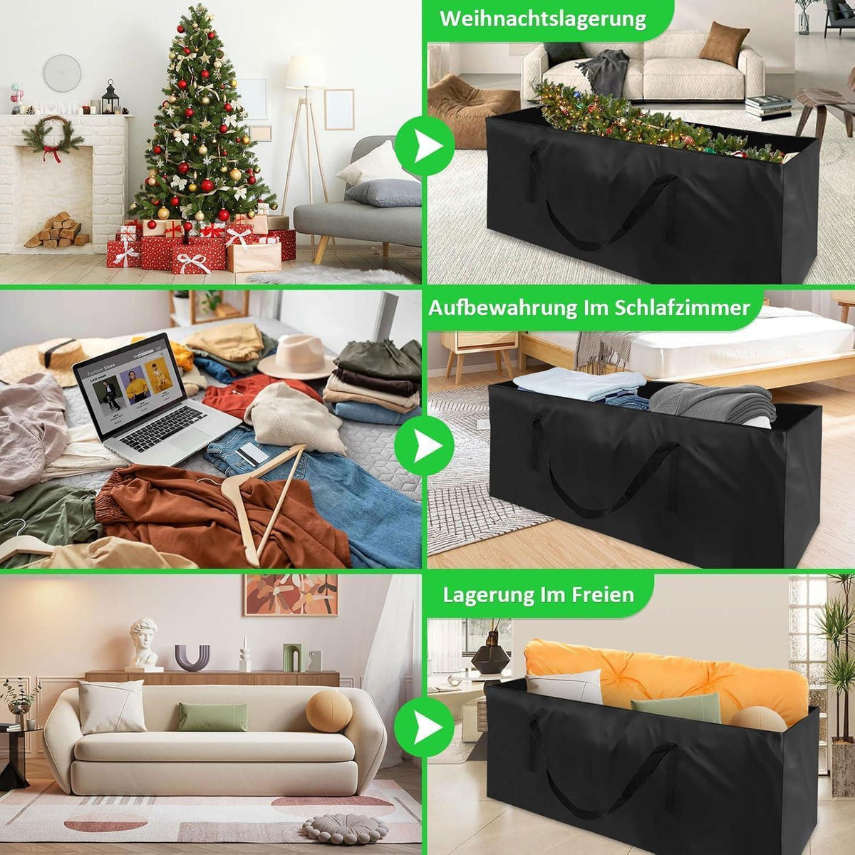 Aufbewahrungstasche Gartenauflagen 200x60x75cm – Wasserdicht & Reißfest