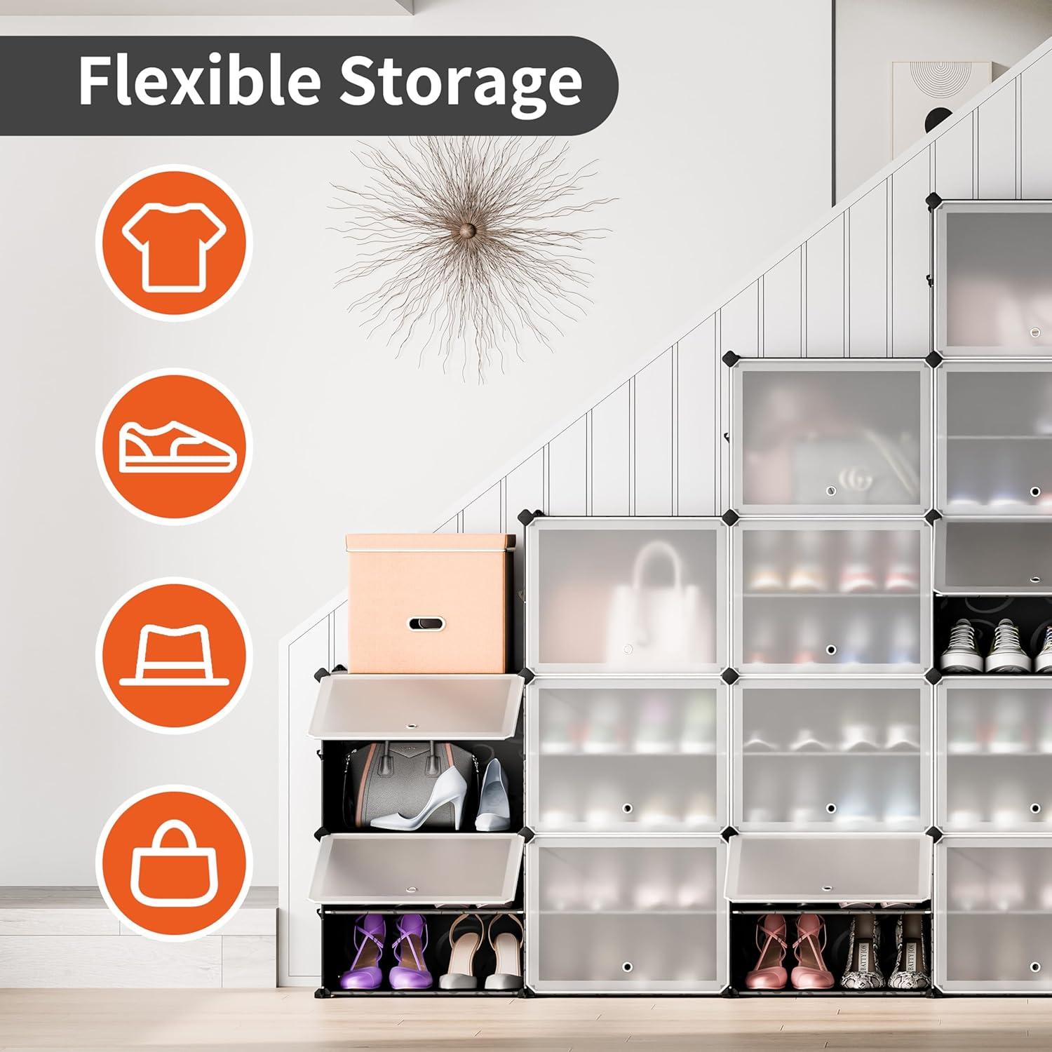 Schuhschrank Schwarz Transparente Tür Modulares Design 24 Paar