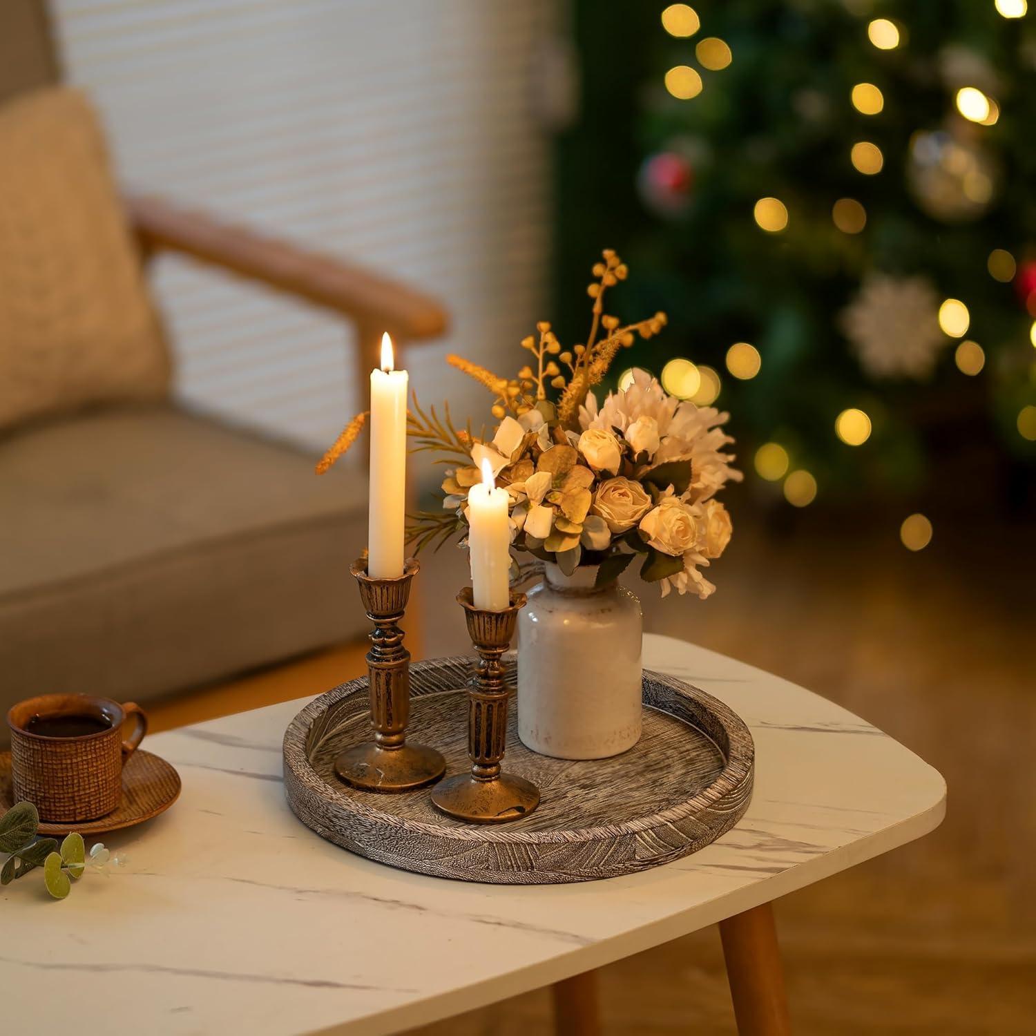 Rundes Holztablett 30cm Landhausstil Deko Kerzentablett Couchtisch