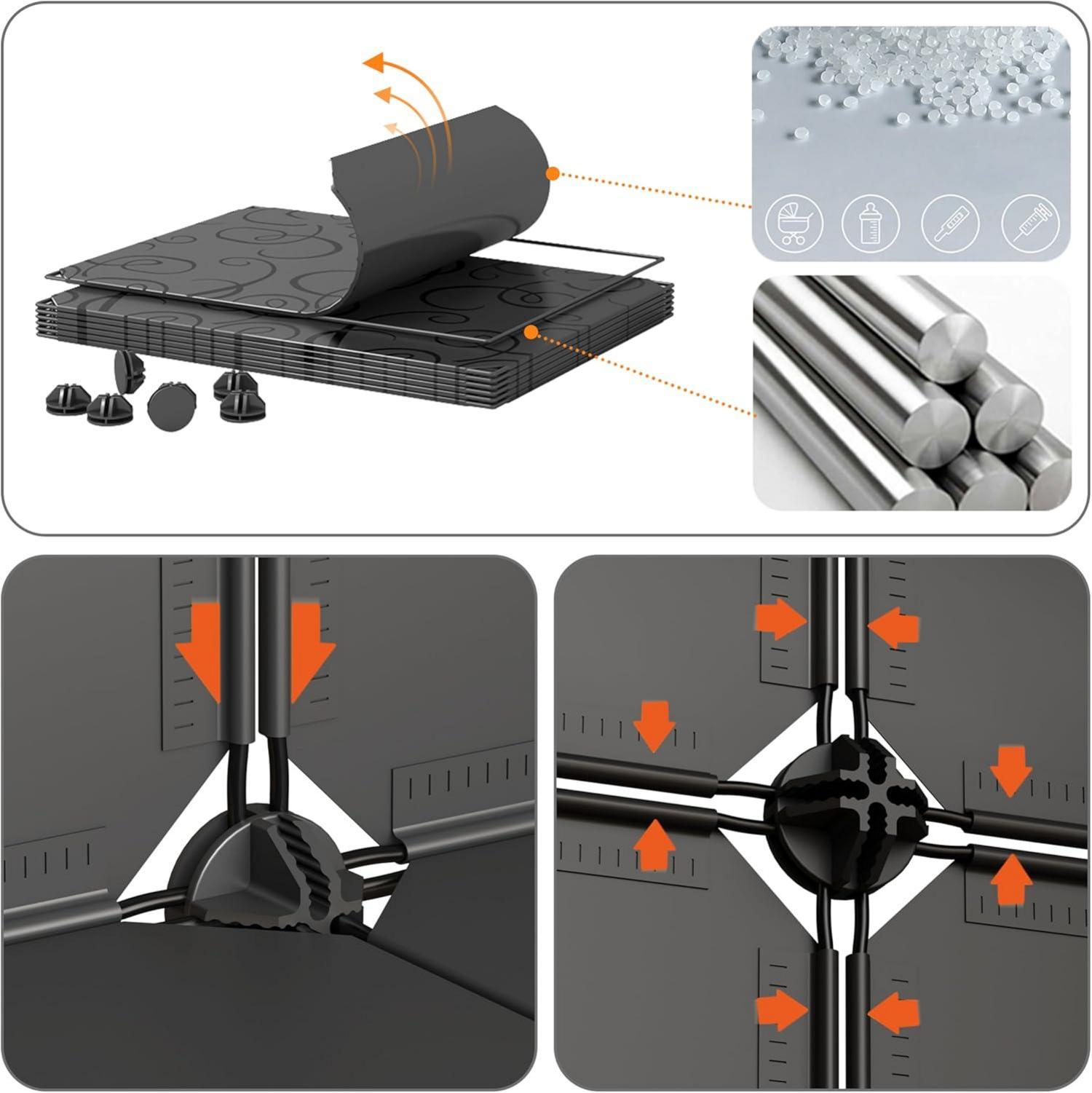 Tragbarer Schuhschrank Schwarz mit Transparenter Tür 2x8, DIY Modularer