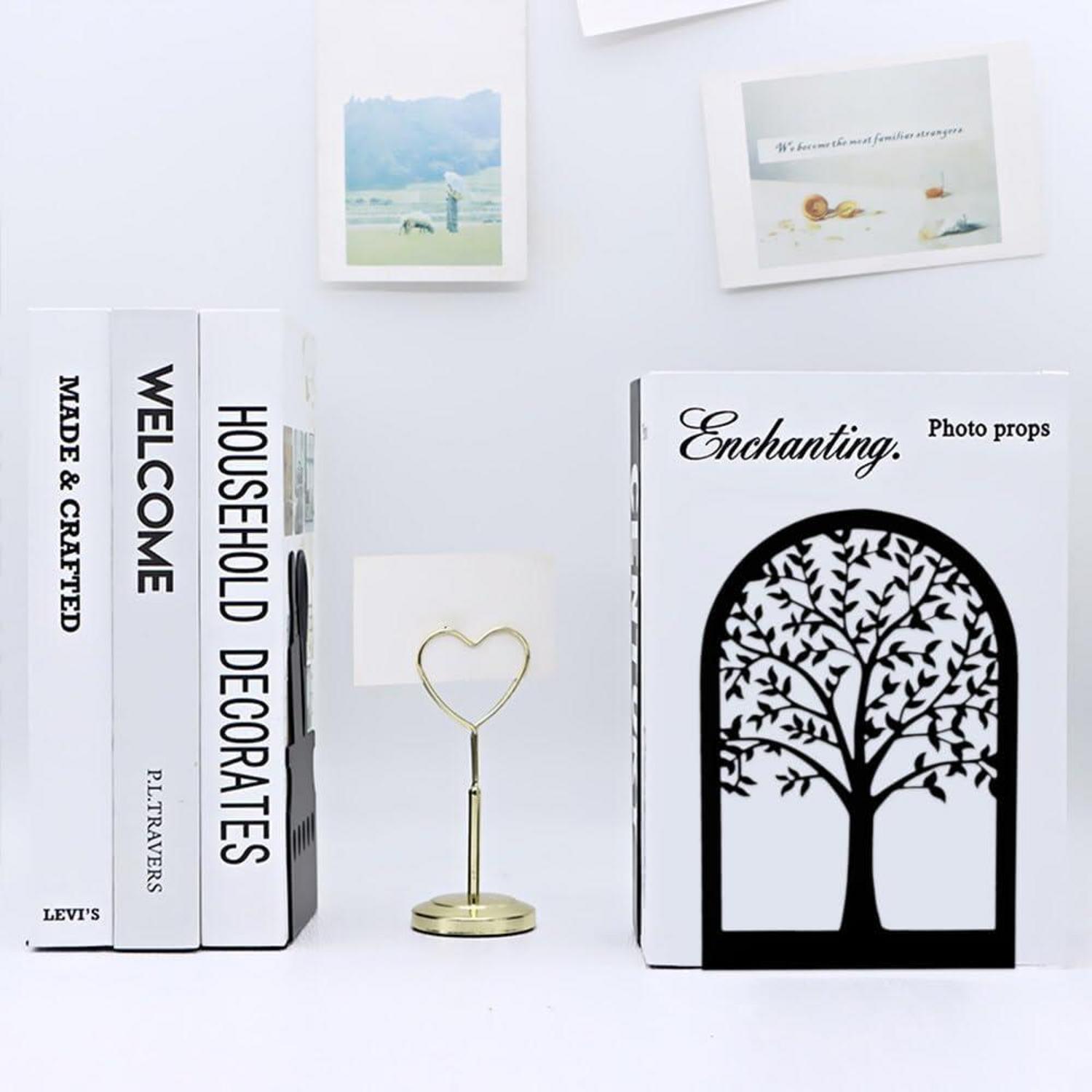 2 Schwarze Metall Buchstützen Baum Bookends 12 x 9 x 18 cm