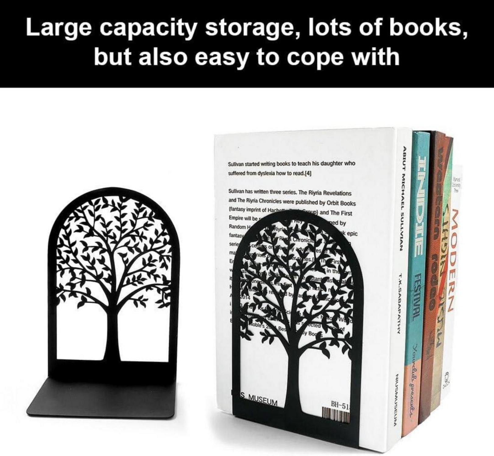 2er Set Metall Buchstützen Schwarz | Bücherhalter Baum Design | 12 x 9 x 18 cm