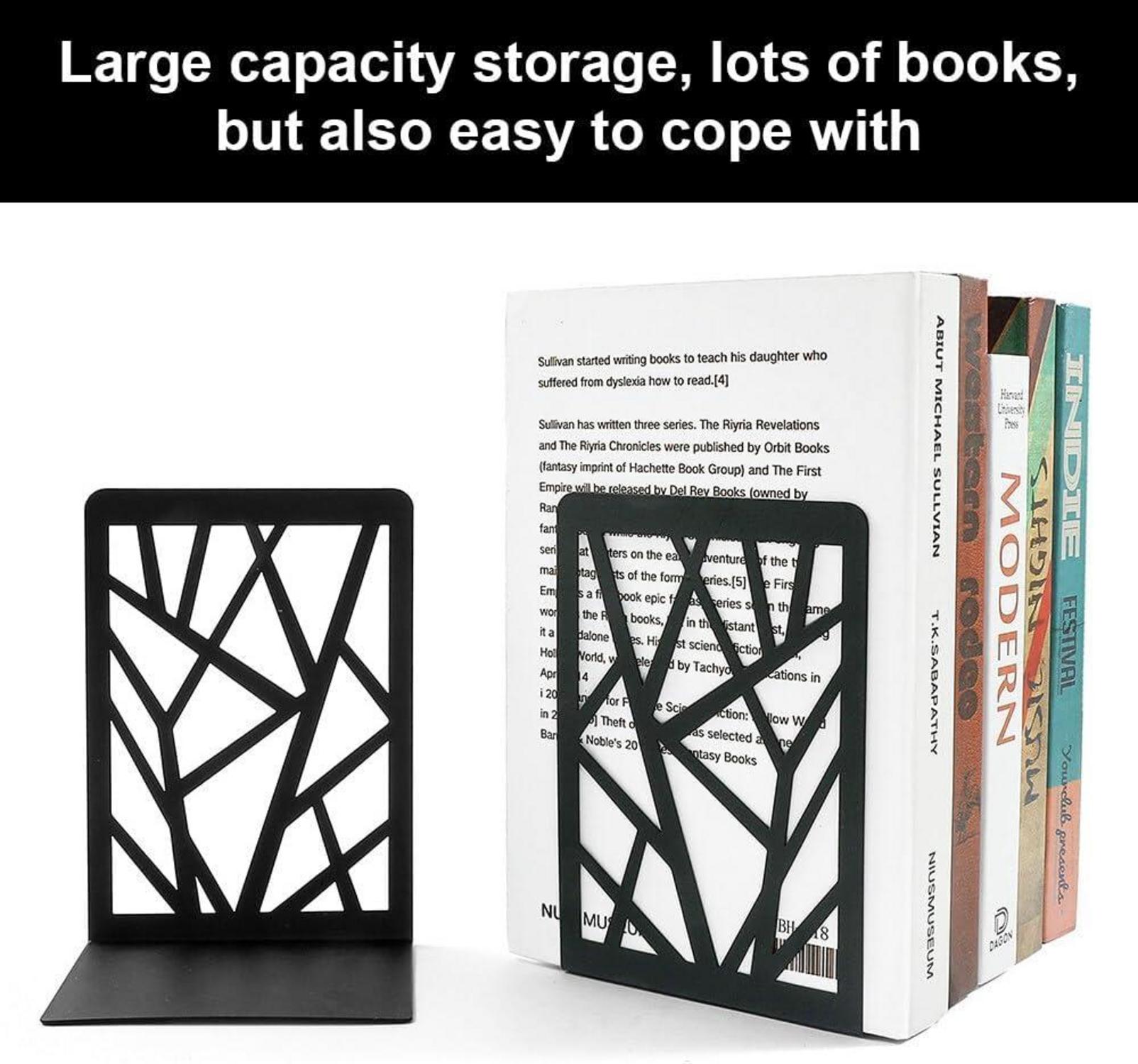 Schwarze Metall Buchstützen 2er Set für Bücherregal 12x9x16.9cm