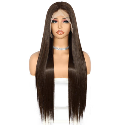 Braune Lange Gerade Perücke 13x6 Lace Front Synthetik 26 Zoll