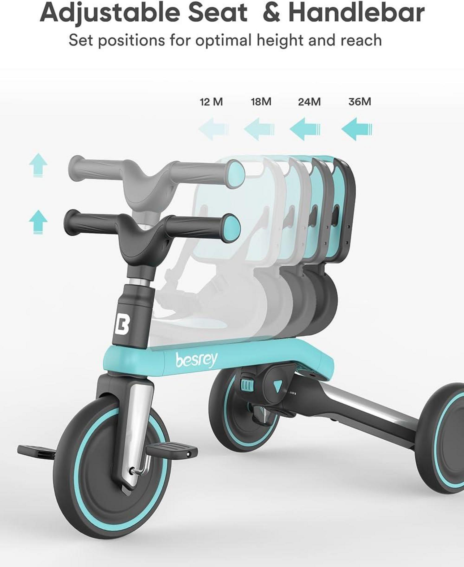 besrey Kleinkindfahrrad Eltern Lenkschiebegriff faltbar, höhenverstellbar Blau